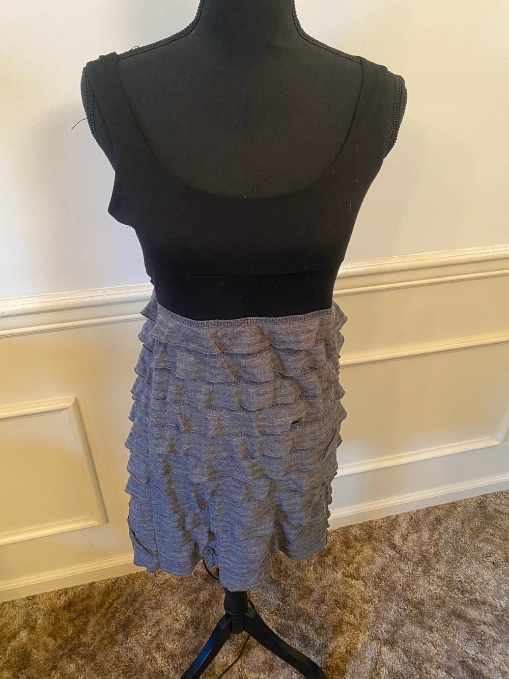 Vintage Y2K Taboo Mini Sleeveless Dress Grey Tiered Ruffle Skirt Tank Bodice